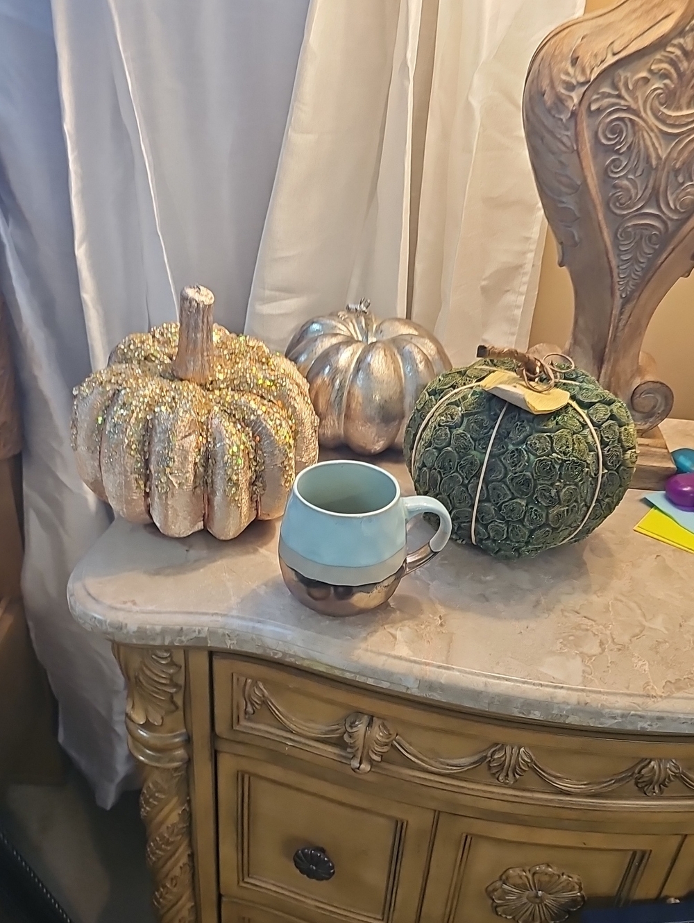 Decorative Green Rose Pumpkin Accent Silver Rose Gold - Home Accents (3)